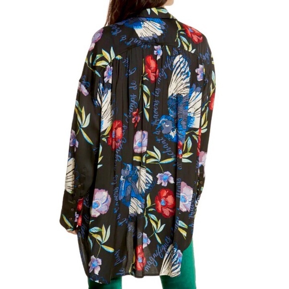 FREE PEOPLE SILKY NIGHTS FLORAL BUTTON DOWN TUNIC - Picture 5 of 12